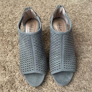 Gray open toe booties